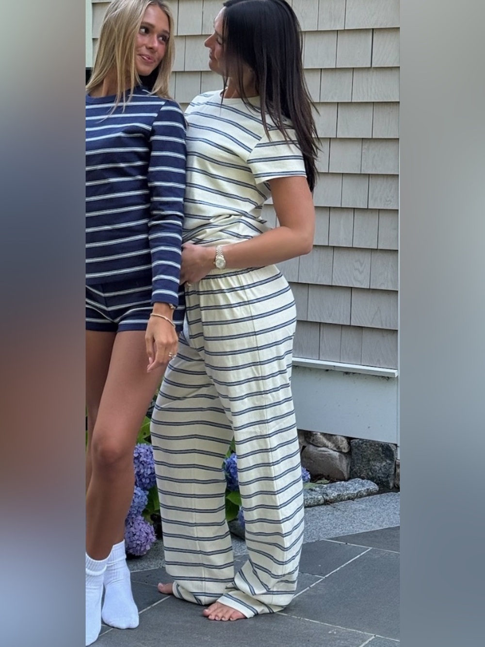 Maggie & Emma Cream and Navy Striped Parke Set